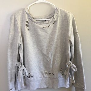 Grey distressed long sleeve with ties